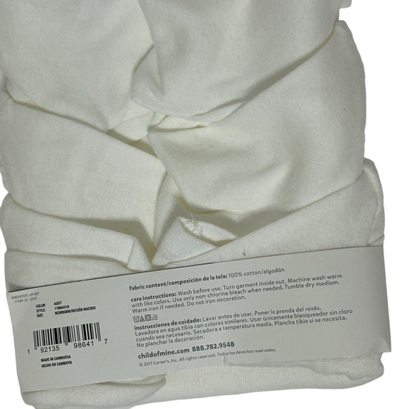 CARTER'S Child Of Mine Long Sleeve White Bodysuits 3 Pack NEWBORN New Unisex - Picture 3 of 6